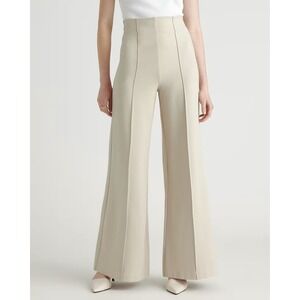 Quince High-Waist Wide-Leg Trousers in Light Beige
